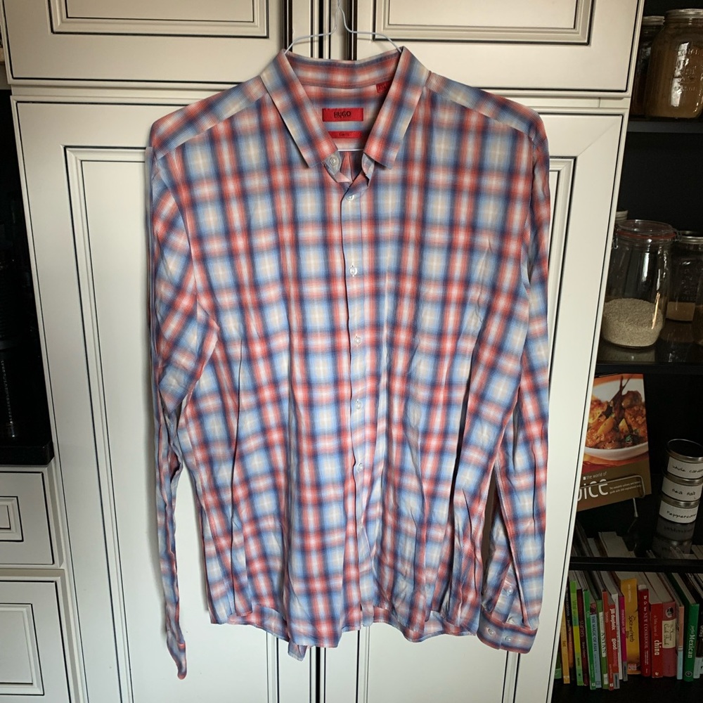 Hugo Boss Shirt XXL Slim Fit Blue Red White